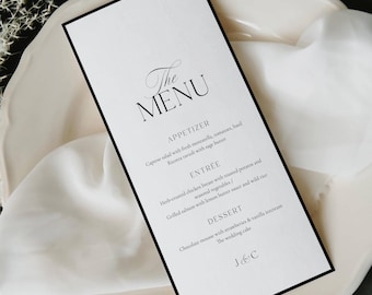 Plantilla elegante de menú de boda con dinero antiguo, tarjeta de menú de cena editable e imprimible, descarga digital