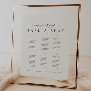 CLAIRE Small Wedding Seating Chart Template, Minimal Modern Seating Chart, Wedding Seating Chart 6 Tables, 8x10 Seating Chart Template image 1