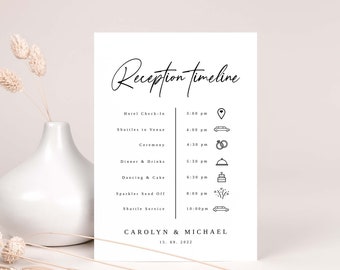 Modern Wedding Reception Itinerary Timeline Card Template, Minimalist Wedding Timeline Card, Simple Wedding Timeline Card, Fully Editable