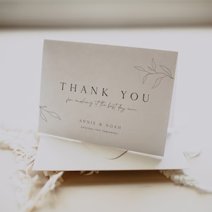 Plantilla de tarjeta de agradecimiento de boda botánica ANNIE, descarga de tarjeta de agradecimiento de arte moderno minimalista, plantilla de tarjeta de agradecimiento imprimible