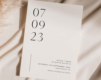Minimal Modern Save The Date Template Download, Printable Save The Date Tamplate, Minimal Simple Numeric Save The Date, Instant Download