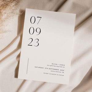 Minimale moderne Save The Date-sjabloon downloaden, afdrukbare Save The Date-sjabloon, minimale eenvoudige numerieke Save The Date, Instant Download