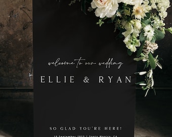 ELLIE Minimal Black Wedding Welcome Sign Template, Modern Black Wedding Welcome Sign, Printable Wedding Poster, Editable Welcome Board DIY