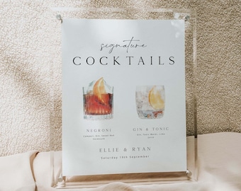 ELLIE Printable Signature Cocktails Sign Template Download, Wedding Signature Drinks Menu, Minimal Wedding Bar Menu, Signature Drinks Sign