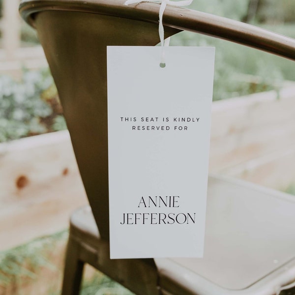 Minimal Wedding Reserved Chair Tag Template Download, Modern Reserved Seat Sign Template, Simple Wedding Reserved Seat For Family Tag DIY