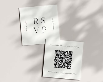 Minimal Square Wedding Rsvp QR Code Card Template, Modern QR Code Response Card, Printable Rsvp Online Card Template, Online Reply Template