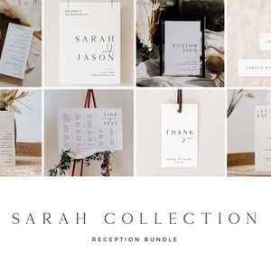 SARAH Minimal Wedding Reception Bundle, Printable Wedding Signs Template Download, Modern Wedding Signage, Fully Editable Instant Download