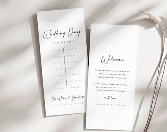 CHRISTINE Minimal Elegant Wedding Itinerary Card Template Download, Simple Welcome Letter & Timeline Template, Wedding Order Of Events Card