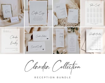 CLAUDIA Minimal Wedding Reception Bundle, Printable Wedding Signs Template Download, Modern Wedding Signage, Fully Editable Instant Download