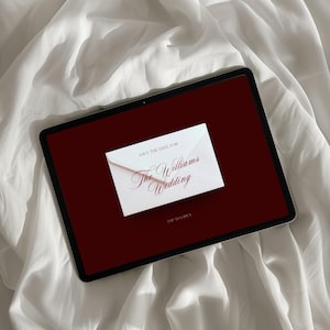 Old Money Save The Date Wedding Website Template: Classic Burgundy Digital Save The Date – Editable Canva Design
