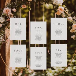 Modello per la tabella dei posti a sedere ELLIE Minimal Hanging, Schede per la tabella dei posti a sedere a specchio, Planimetria per matrimoni 5x7 e 4x6, Tabella dei posti a sedere per matrimoni piccoli
