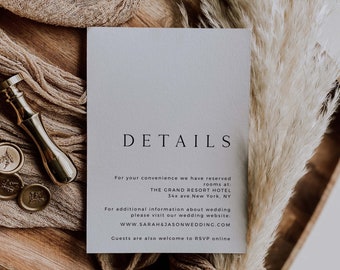 SARAH Minimal Wedding Details Card Template Download, The Details Card, Wedding Details Card Template, Accomodation Card Template, Editable