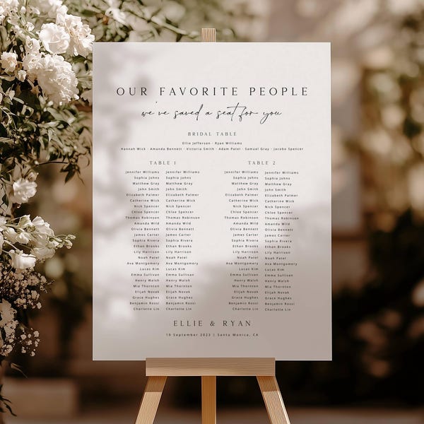 ELLIE Two Banquet Tables Seating Chart Template, Printable 2 Long Tables Seating Chart, Minimalist Wedding Row Seating Chart, Bridal Table