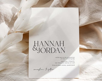 HANNAH Minimal Modern Wedding Invitation Template Download, Elegant Wedding Invitation Tamplate, Simple Wedding Invitation, Instant Download
