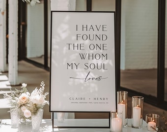 CLAIRE Wedding Quote Sign Template, Bible Verse Wedding Sign, I Have Found The One Whom My Soul Loves Printable Sign, Sogn Of Solomon Sign