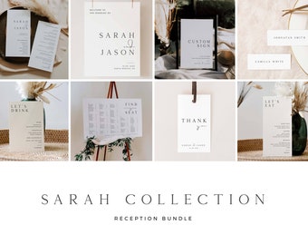 SARAH Minimal Wedding Reception Bundle, Printable Wedding Signs Template Download, Modern Wedding Signage, Fully Editable Instant Download