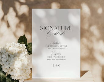 JULIETTE Old Money Wedding Signature Cocktails Sign Template Download, Printable Elegant Signature Drinks Menu
