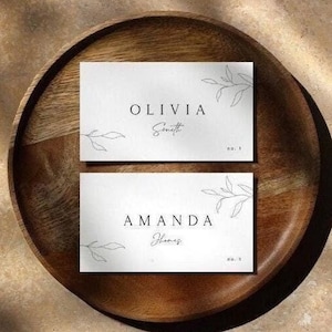 Plantilla de tarjeta de nombre de mesa botánica minimalista ANNIE para descargar, tarjetas de lugar de boda imprimibles con bellas artes, tarjetas de nombre de invitados de boda con arte lineal moderno