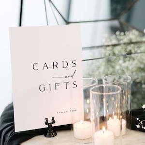 CLAIRE Minimale kaarten en geschenken bruiloft bord sjabloon downloaden, bord bruiloft receptie kaarten en geschenken, modern tafelblad kaarten en geschenken bord
