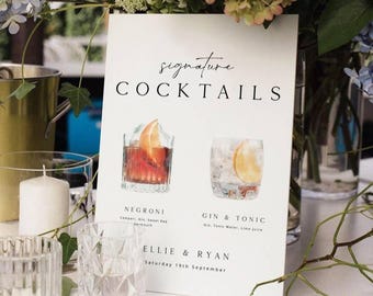 ELLIE Minimalist Signature Drink Sign Template Download, Printable Signature Cocktails Sign, Wedding Signature Drinks Menu, Modern Bar Menu