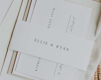 ELLIE Minimalist Modern Belly Band Template Download, Editable Simple Belly Band For Invitation, Printable Wedding Invitation Belly Bands