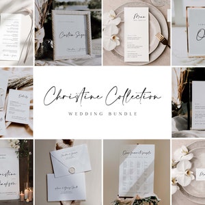 CHRISTINE Modern Elegant Wedding Invitation Bundle, DIY Minimal Large Wedding Kit, Modern Minimal Wedding Invitation Suite Template Bundle