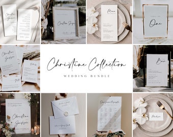CHRISTINE Modern Elegant Wedding Invitation Bundle, DIY Minimal Large Wedding Kit, Modern Minimal Wedding Invitation Suite Template Bundle