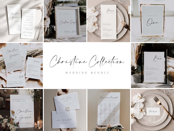 CHRISTINE Modern Elegant Wedding Invitation Bundle, DIY Minimal Large Wedding Kit, Modern Minimal Wedding Invitation Suite Template Bundle