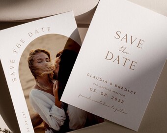 Arch Save The Date With Photo Template, Boho Arch Save The Date Card, Modern Save The Date, Photo Save The Date, Instant Download