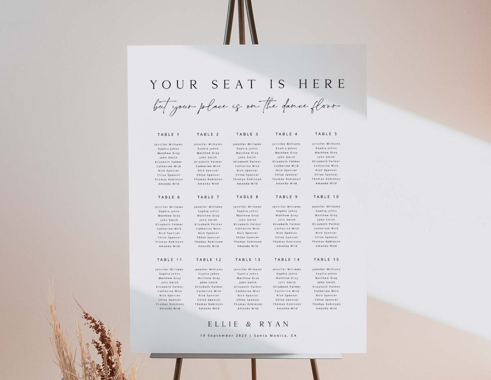 ELLIE Wedding Seating Chart Template Minimal Modern Seating Etsy