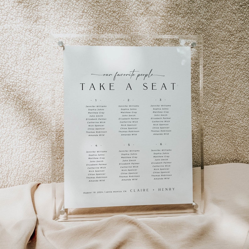 CLAIRE Small Wedding Seating Chart Template, Minimal Modern Seating Chart, Wedding Seating Chart 6 Tables, 8x10 Seating Chart Template image 3