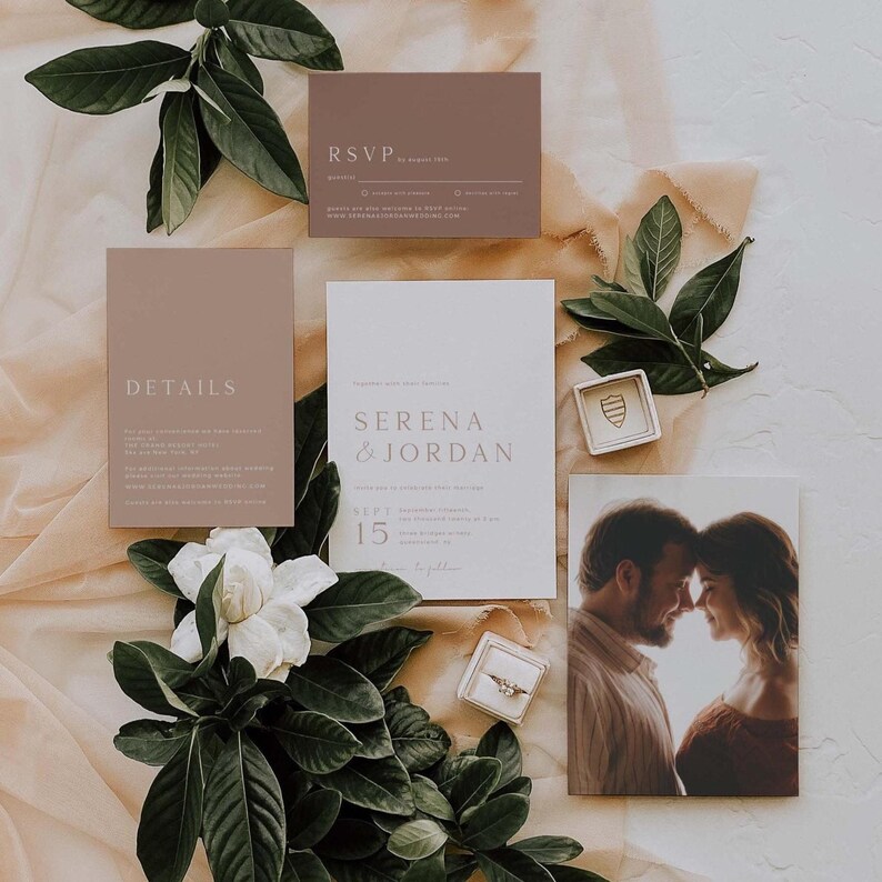 Beige Wedding Invitation Suite Template, Boho Minimalist Wedding Invitation Template, Wedding Invitation With Rsvp, Editable Invitation Set image 3