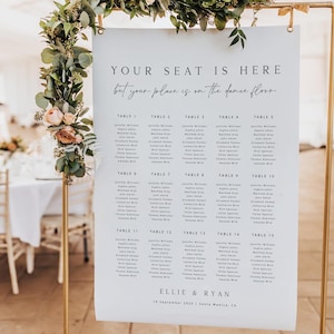 ELLIE Wedding Seating Chart Template, Minimal Modern Seating Chart Poster, Your Seat Is Here But Your Place Is On The Dance Floor Template