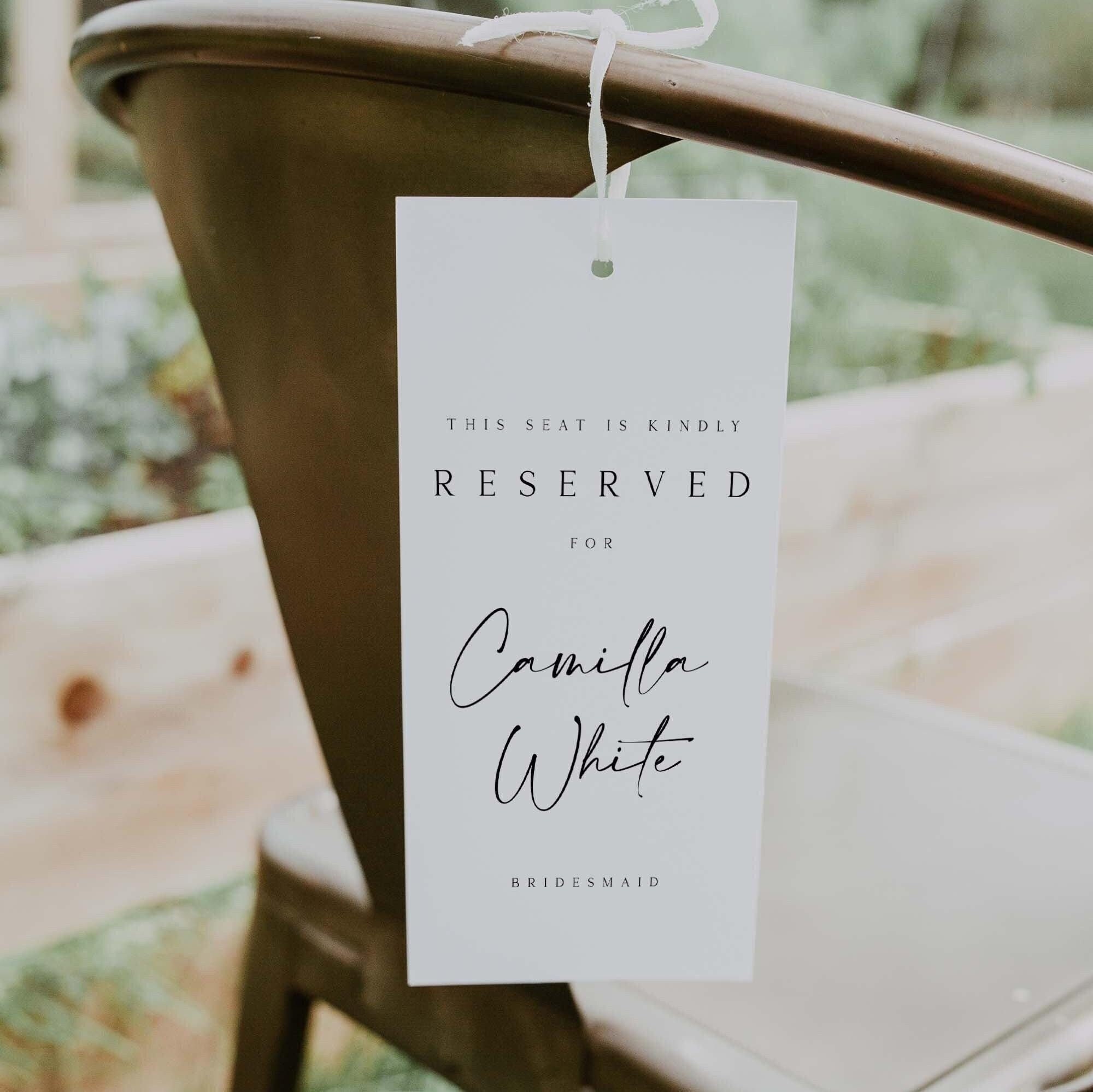 CHRISTINE Reserved Chair Tag Template Download, Elegant Reserved Seat Sign Template, Modern Minimal Wedding Reserved Seat For Family Tag