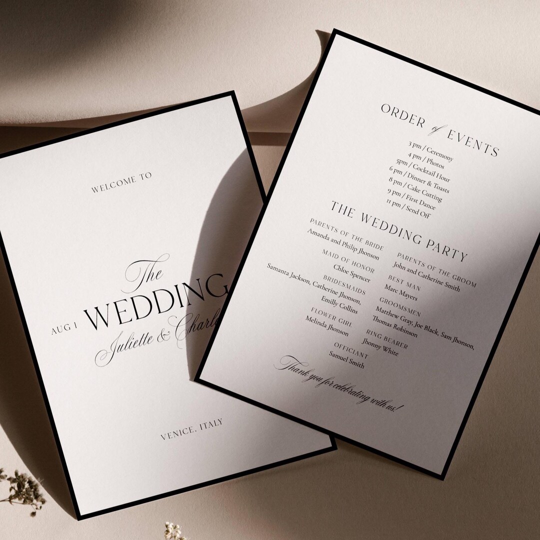 Old Program Template Classic Old Money Wedding Program Template, Printable Timeless Wedding ...