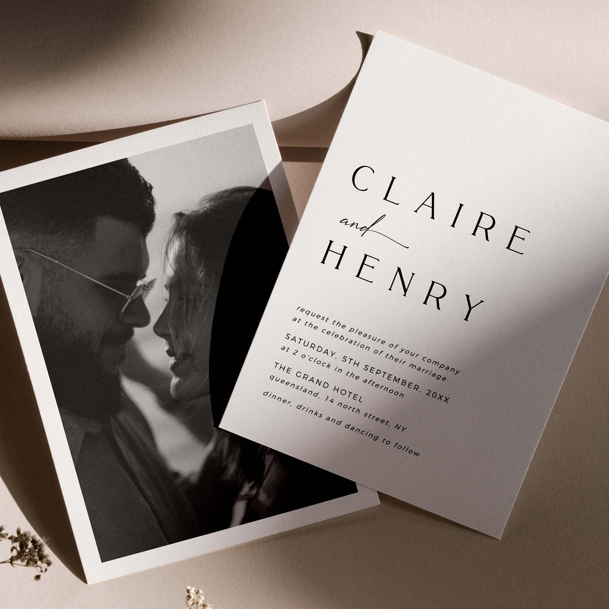 Weding Invetio CLAIRE Minimal Photo Wedding Invitation Template Download, Elegant ...