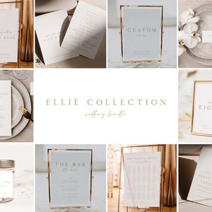 ELLIE Minimal Gold Wedding Invitation Bundle, Minimalist Large Wedding Bundle, Modern Gold Wedding Template Bundle, Gold Big Invitation Kit
