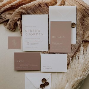 Beige Wedding Invitation Suite Template, Boho Minimalist Wedding Invitation Template, Wedding Invitation With Rsvp, Editable Invitation Set image 5