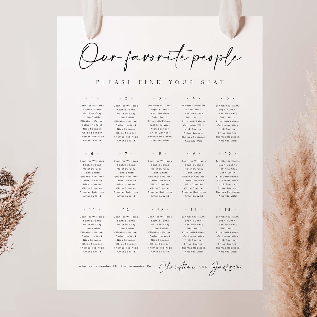 CHRISTINE Wedding Seating Chart Template, Minimal Modern Seating Chart ...
