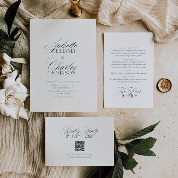JULIETTE Timeless Elegant Wedding Invitation Suite – Editable & Printable Template, Canva Template