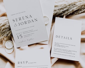 Minimal Modern Wedding Invitation Suite Template, Simple Weding Invitation Tamplate, Wedding Invitation With Rsvp, Wedding Invitation Set