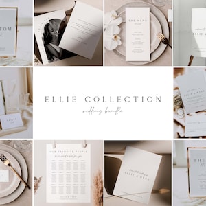 ELLIE Minimal Modern Wedding Invitation Bundle,  Minimalist Large Wedding Bundle, Modern Elegant Wedding Template Bundle, Big Invitation Kit