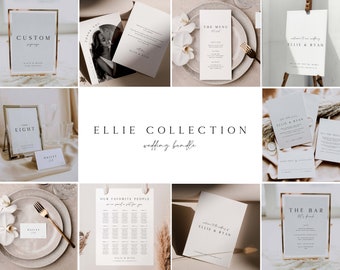 ELLIE Minimal Modern Wedding Invitation Bundle,  Minimalist Large Wedding Bundle, Modern Elegant Wedding Template Bundle, Big Invitation Kit