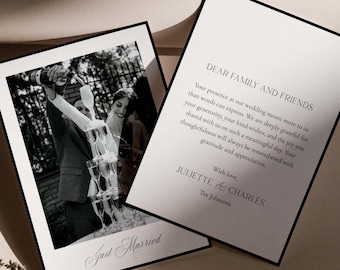 JULIETTE Kartka z podziękowaniami za ślub z okazji ślubu z okazji Dnia Zakochanych ze zdjęciem – do druku, do edycji, do pobrania