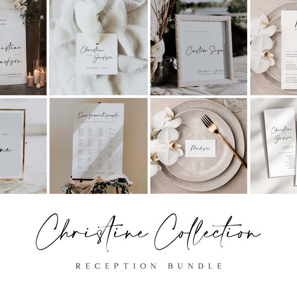 CHRISTINE Modern Elegant Wedding Reception Bundle, Printable Wedding Signs Template Download, Minimal Modern Wedding Signage Templates DIY