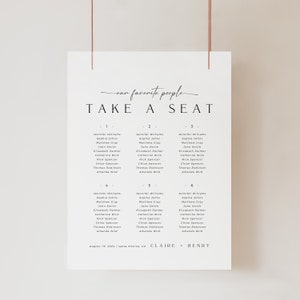 CLAIRE Small Wedding Seating Chart Template, Minimal Modern Seating Chart, Wedding Seating Chart 6 Tables, 8x10 Seating Chart Template image 5