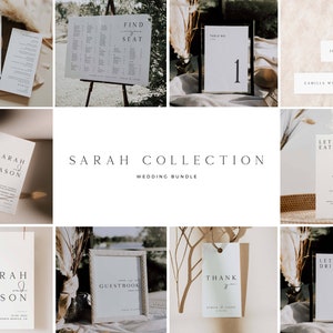 SARAH Minimal Modern Wedding Invitation Bundle,  Minimalist Large Wedding Bundle, Modern Elegant Wedding Template Bundle, Big Invitation Kit