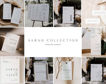 SARAH Minimal Modern Wedding Invitation Bundle,  Minimalist Large Wedding Bundle, Modern Elegant Wedding Template Bundle, Big Invitation Kit