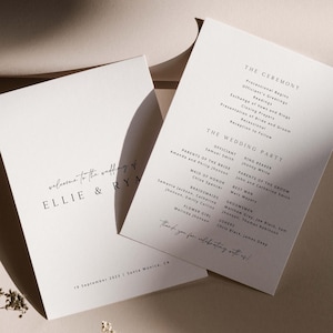 ELLIE Minimal Wedding Program Template, Simple Wedding Program Tamplate Download, Elegant Wedding Program, Instant Download, Fully Editable