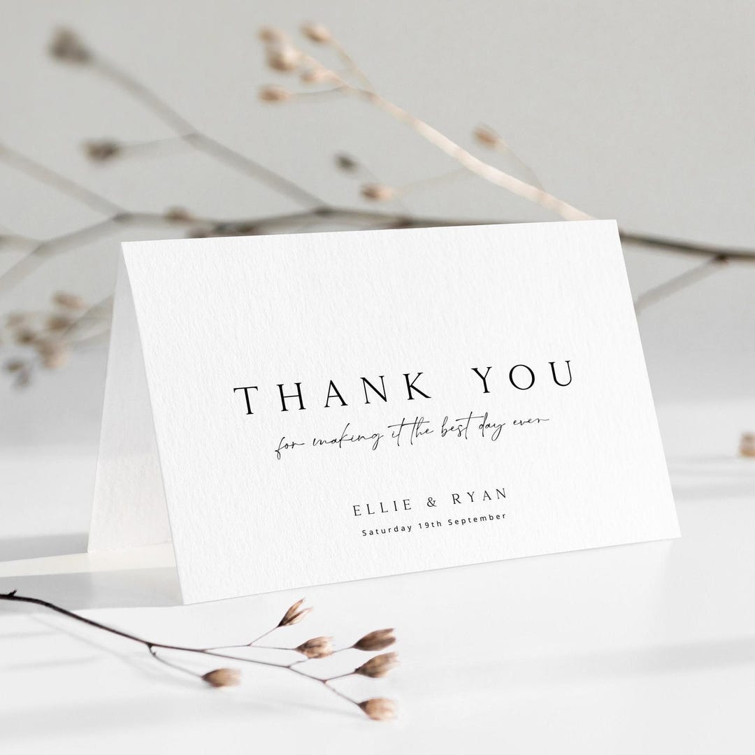 ELLIE Minimal Modern Wedding Thank You Card Template, Simple Wedding ...